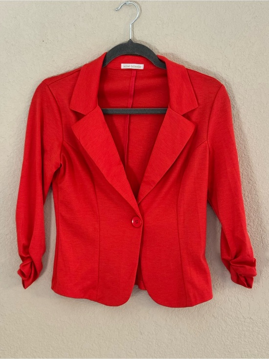 Auline Collection Jackets & Blazers - Auline Collection 3/4 ruched sleeve red/orange balzer